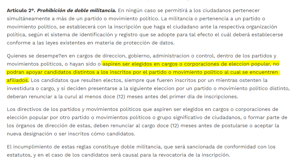 Artículo 2º de la Ley Estautaria 1475 del 14 de julio de 2011