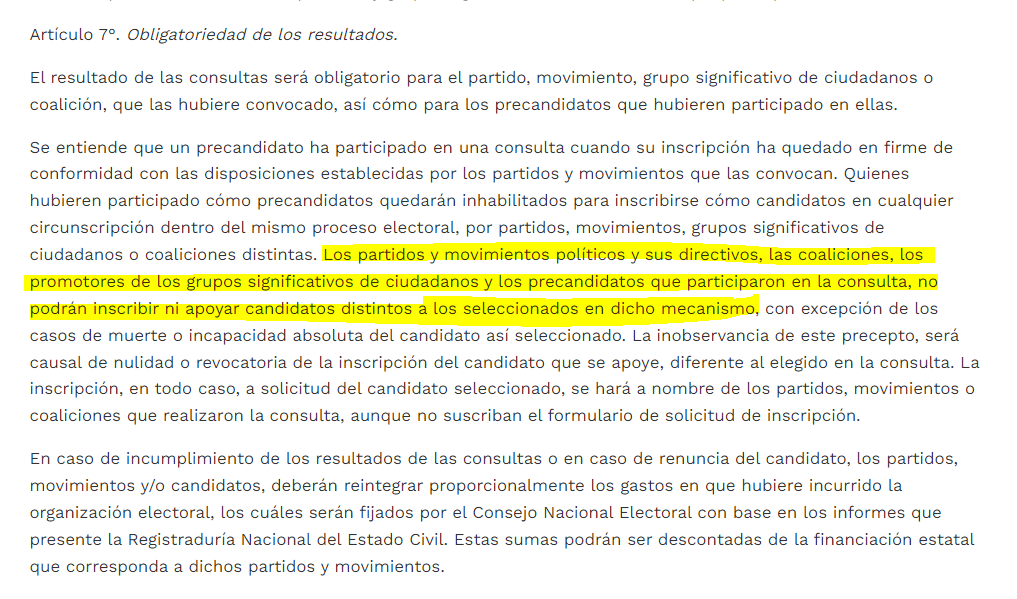 Artículo 7º de la Ley Estautaria 1475 del 14 de julio de 2011